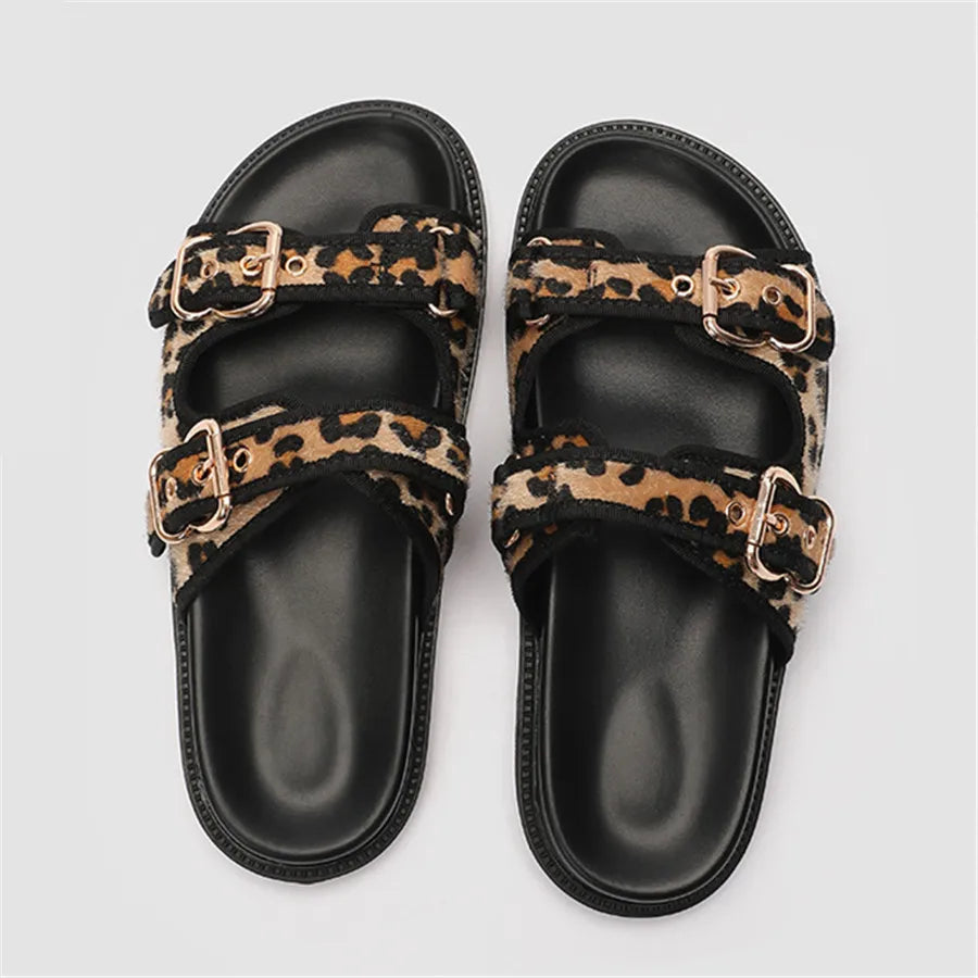 Leopard Print Thick Sole Sandals - Eclectage