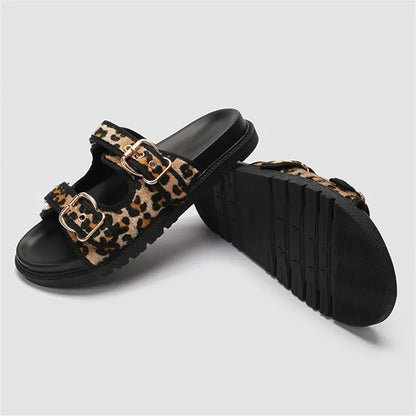 Leopard Print Thick Sole Sandals - Eclectage