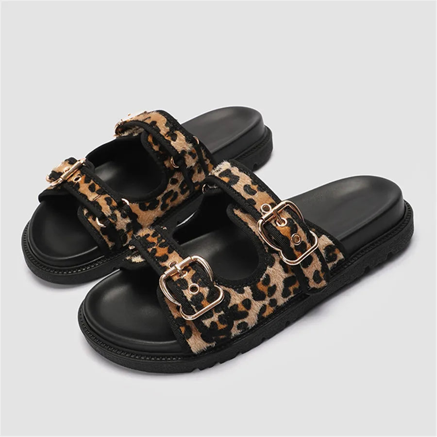 Leopard Print Thick Sole Sandals - Eclectage