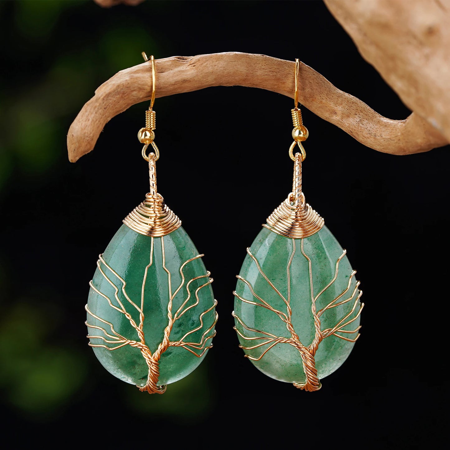 Green Aventurine Tree of Life Earrings
