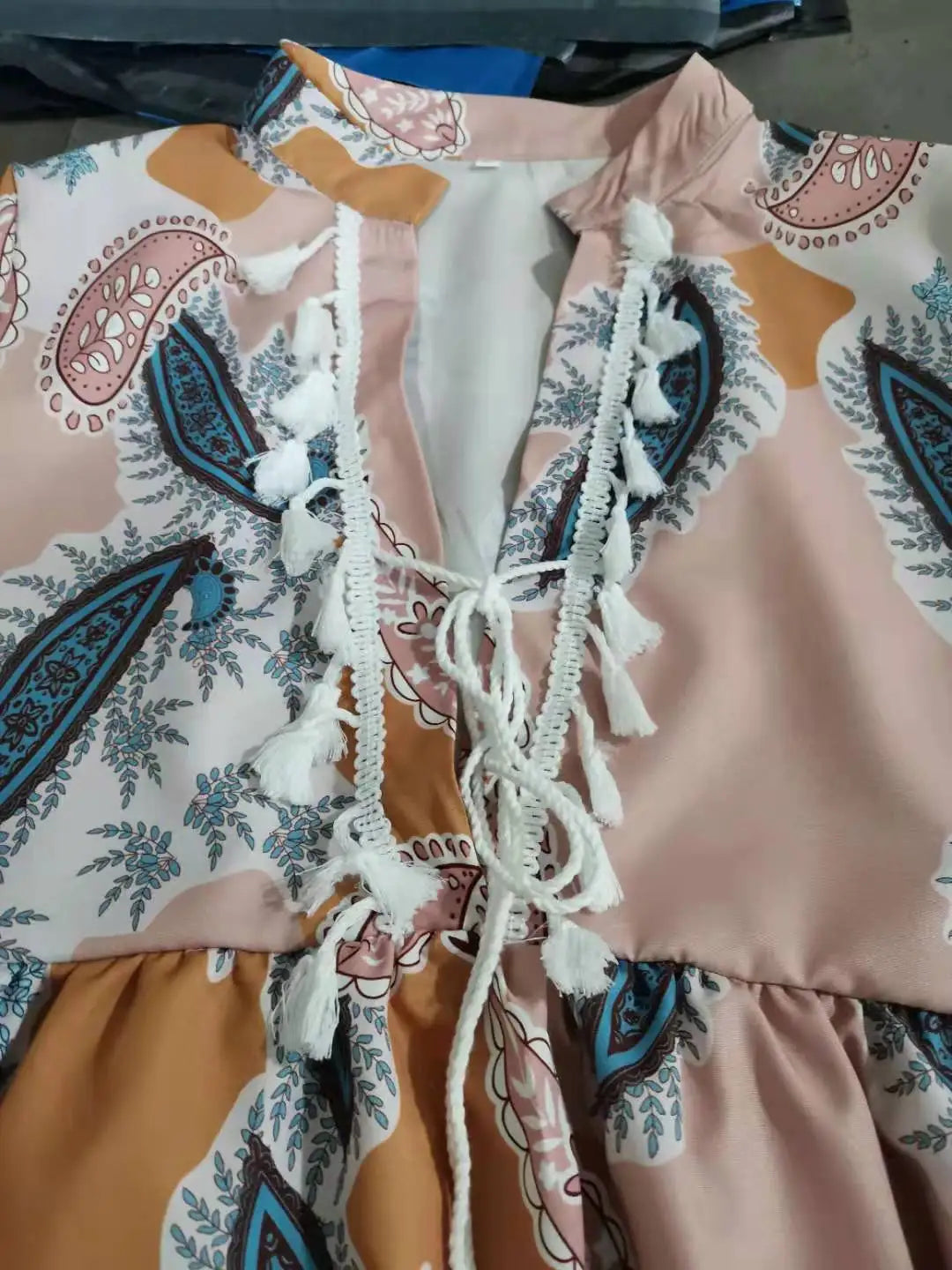 Print Boho Dress with Tassels