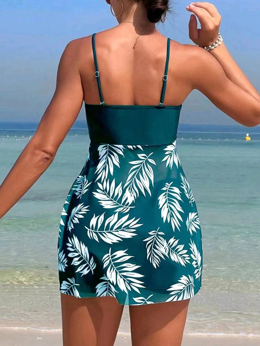 Leaves Print Tankini With Shorts - Eclectage