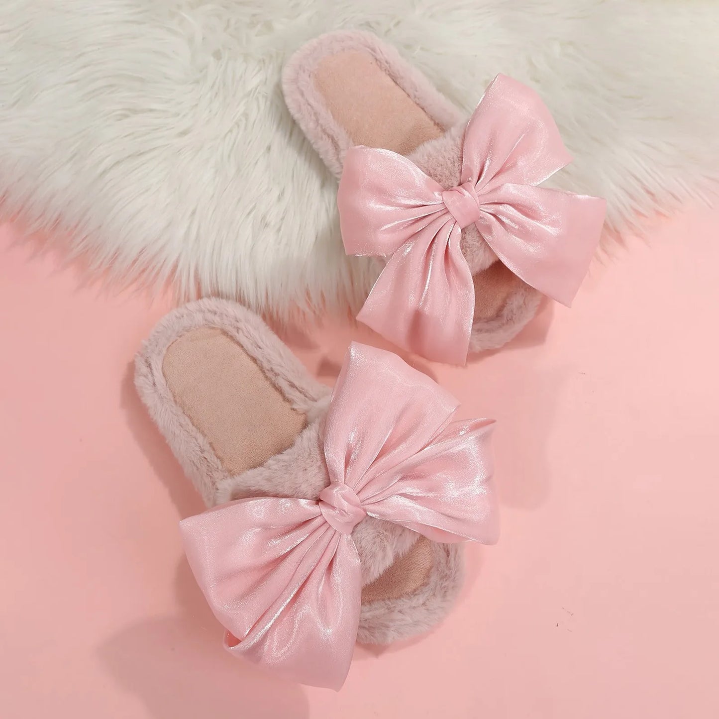 Bow Knot Plush Slippers - Eclectage