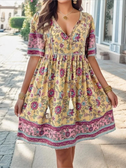 Floral Print Tassels Mini Dress