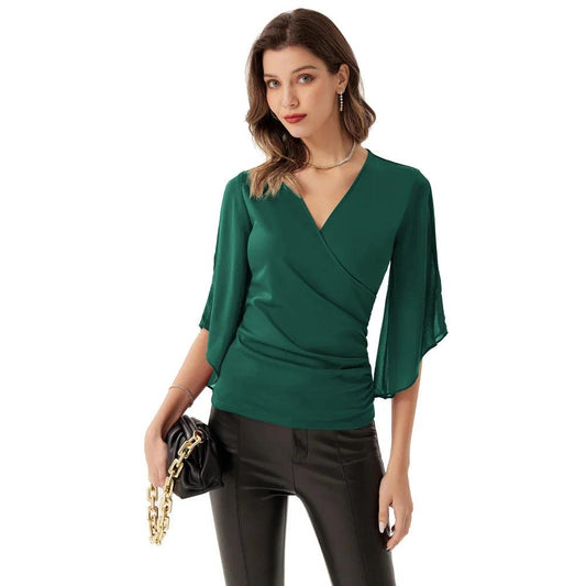 Chiffon Slit Sleeve Surplice Blouse - Eclectage