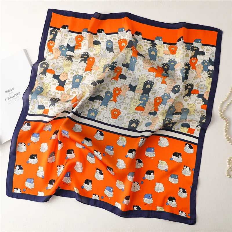 Cat Print Orange Scarf - Eclectage