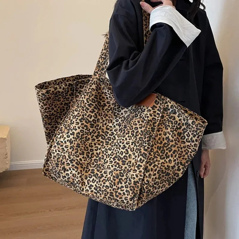 Leopard Pattern Trapeze Tote Shoulder Bag