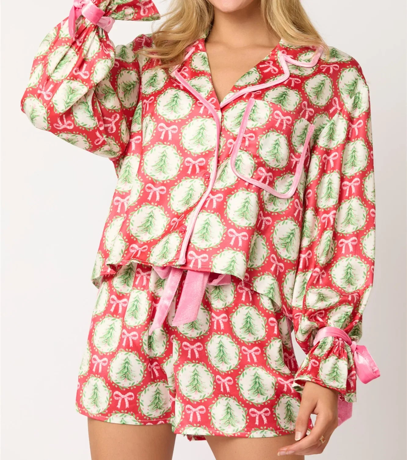 Two Piece Satin Christmas Pajamas