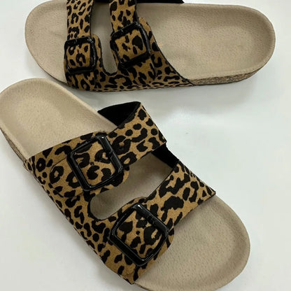 Leopard Print Cork Sandals