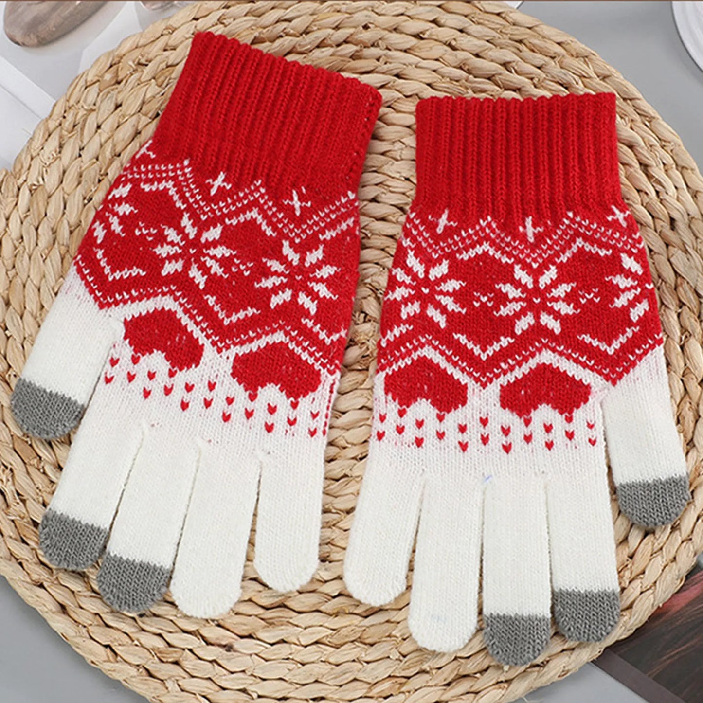 Warm Snowflake Heart Knitted Gloves - Eclectage