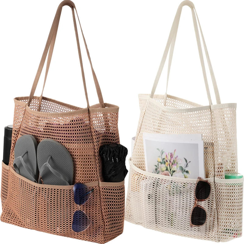 Multi Pockets Mesh Beach Bag - Eclectage