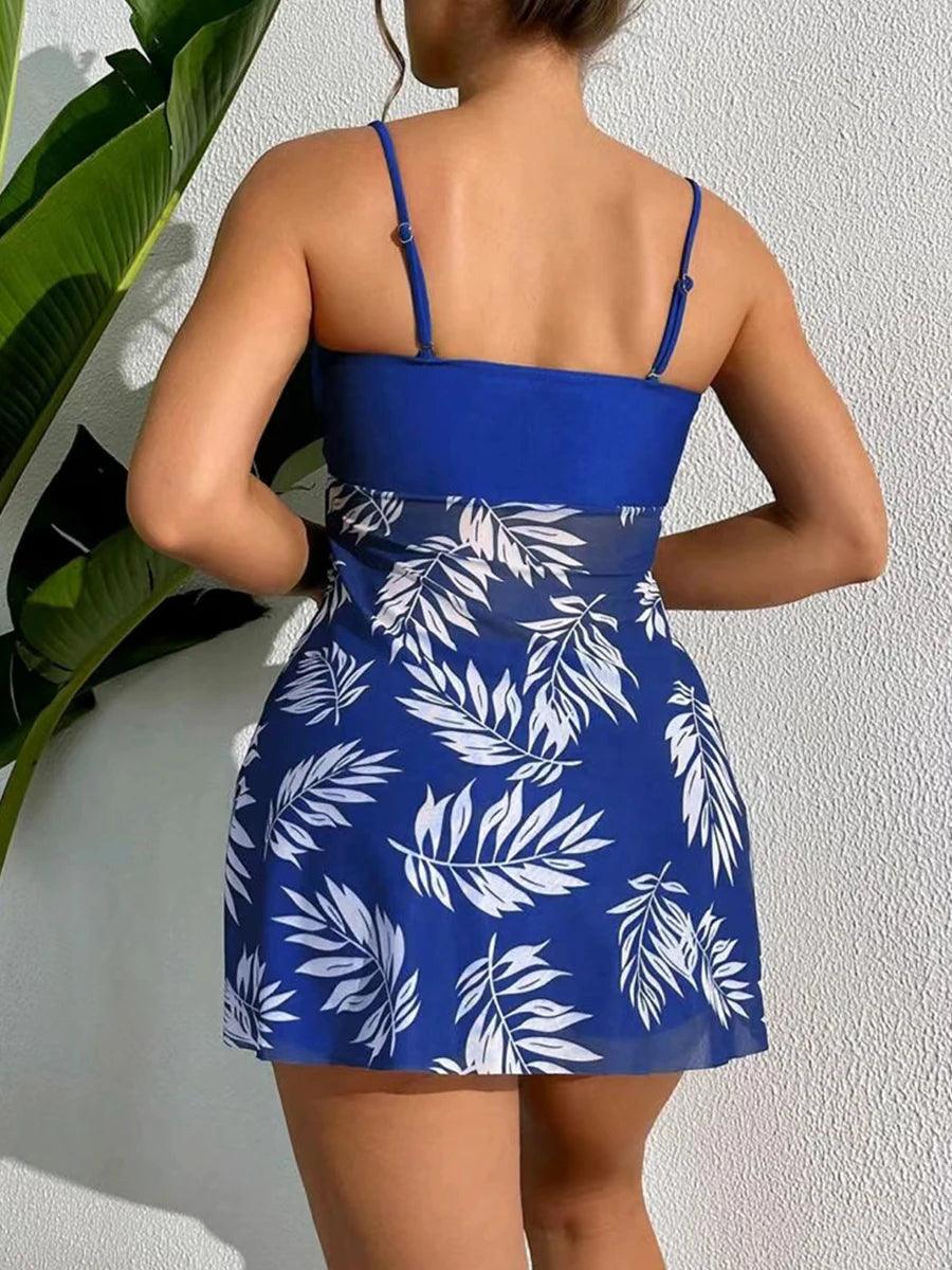 Leaves Print Tankini With Shorts - Eclectage