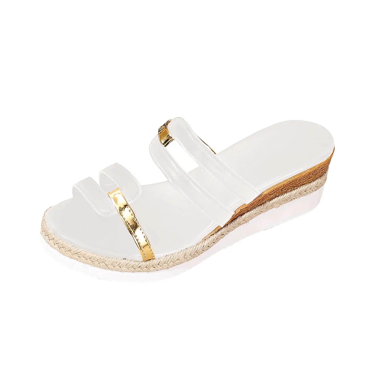 White and Gold Wedge Sandals - Eclectage