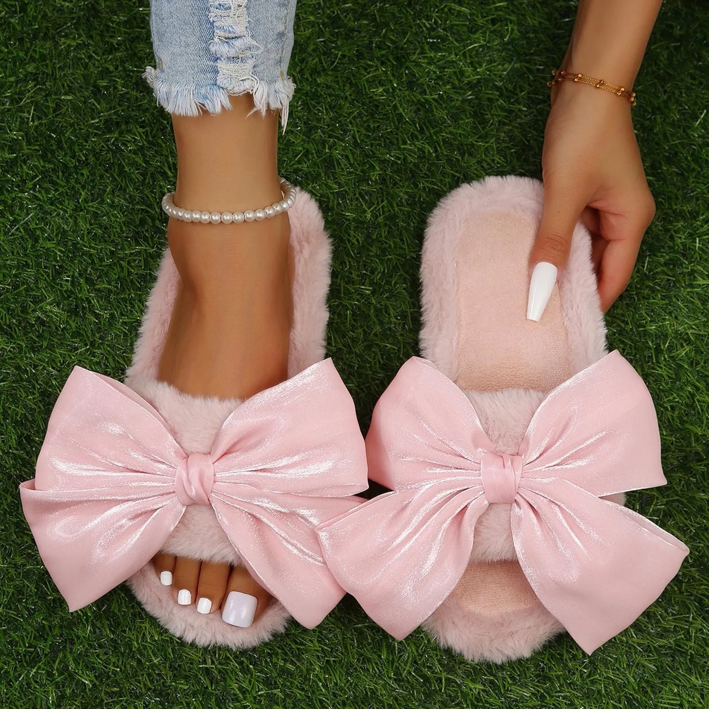 Bow Knot Plush Slippers - Eclectage