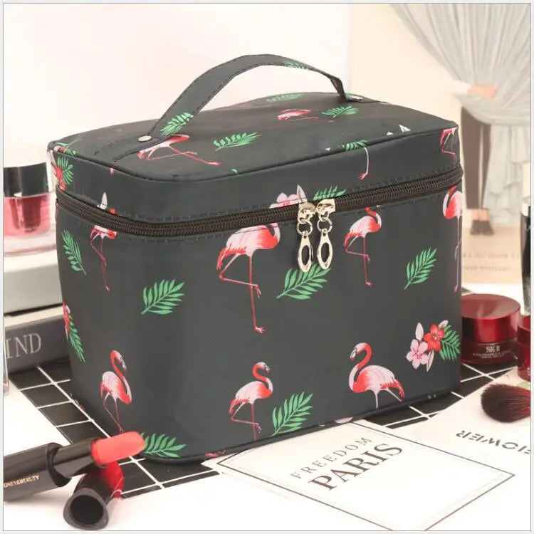 Black or Gray Flamingo Print Cosmetics Case