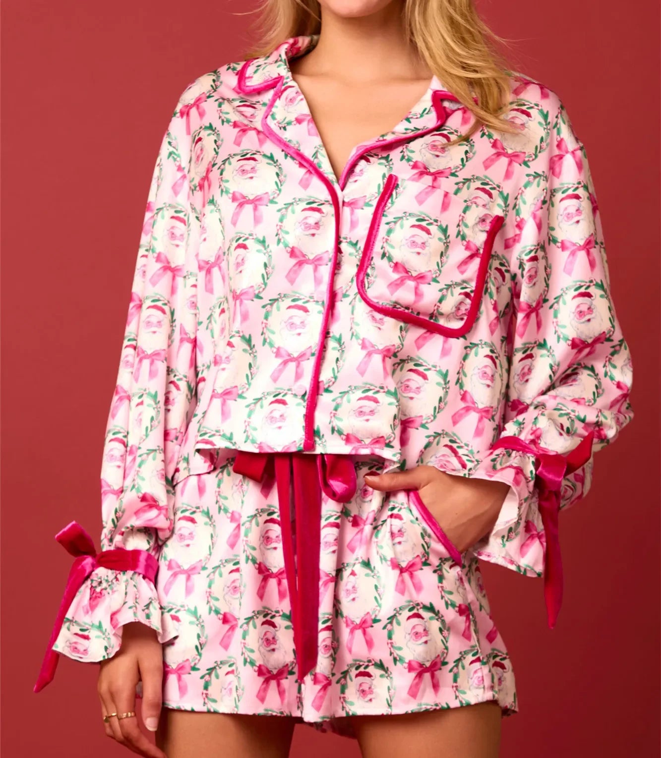Two Piece Satin Christmas Pajamas