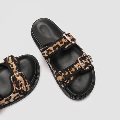 Leopard Print Thick Sole Sandals - Eclectage