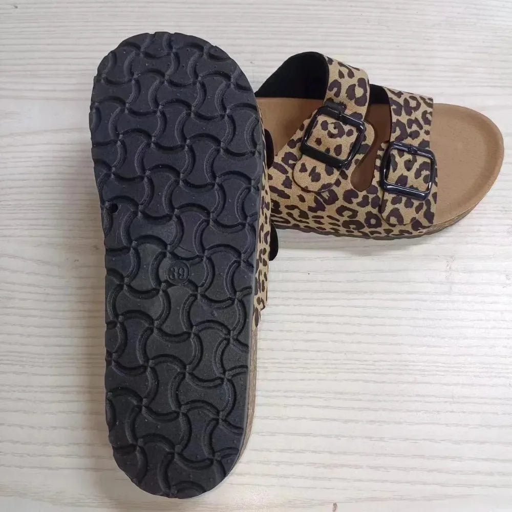 Leopard Print Cork Sandals