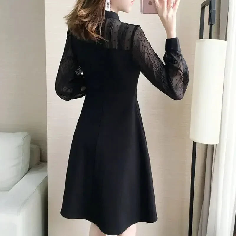 Black Long Sleeve Dress with Lace - Eclectage