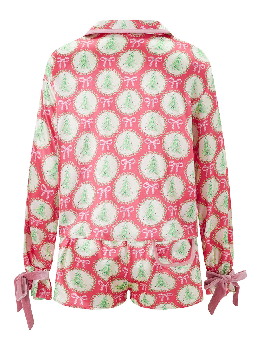 Two Piece Satin Christmas Pajamas
