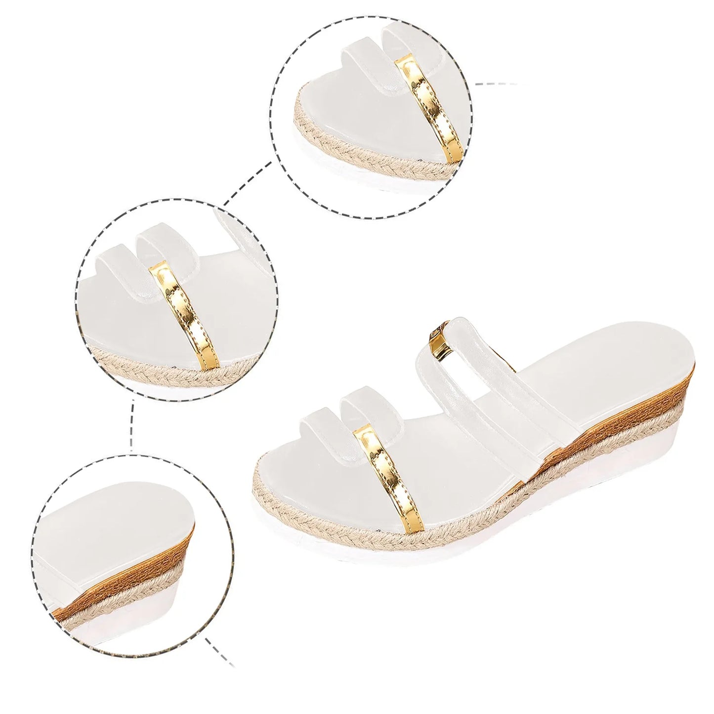 White and Gold Wedge Sandals - Eclectage