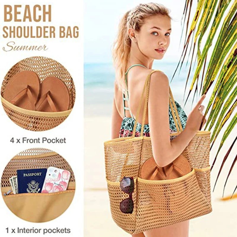 Multi Pockets Mesh Beach Bag - Eclectage