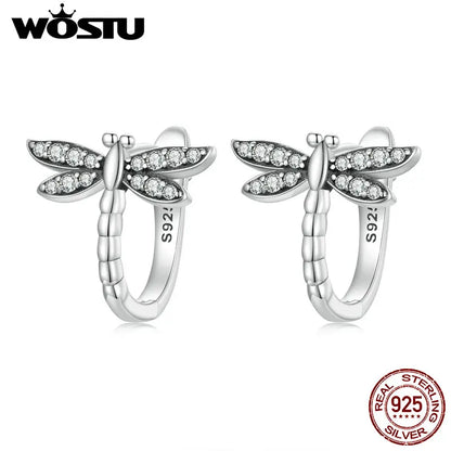 Sterling Silver Zircon Hoop Dragonfly Earrings - Eclectage