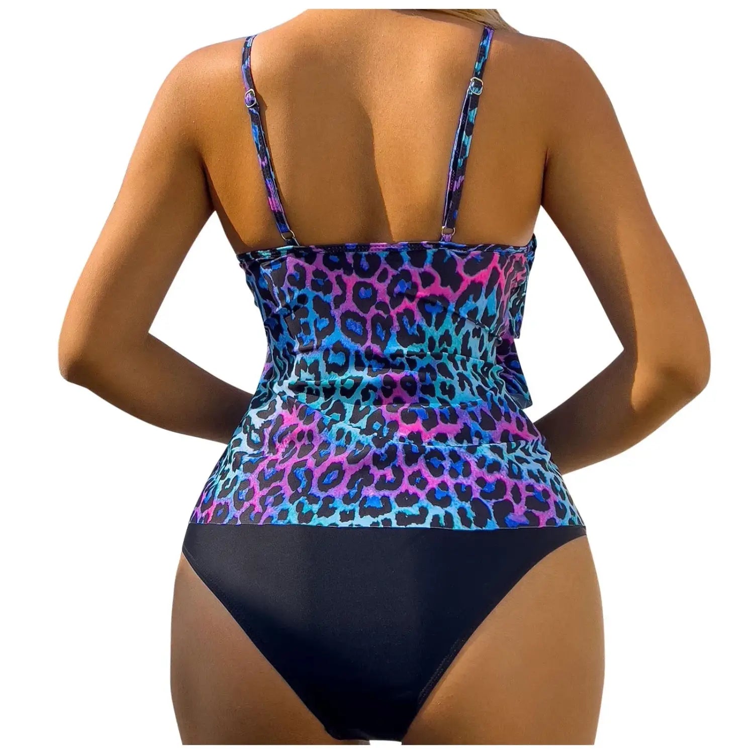 Colorful Leopard Printed Two Piece Swimsuit Tankini
