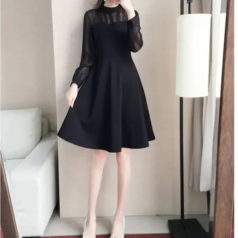 Black Long Sleeve Dress with Lace - Eclectage