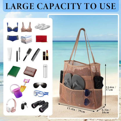 Multi Pockets Mesh Beach Bag - Eclectage