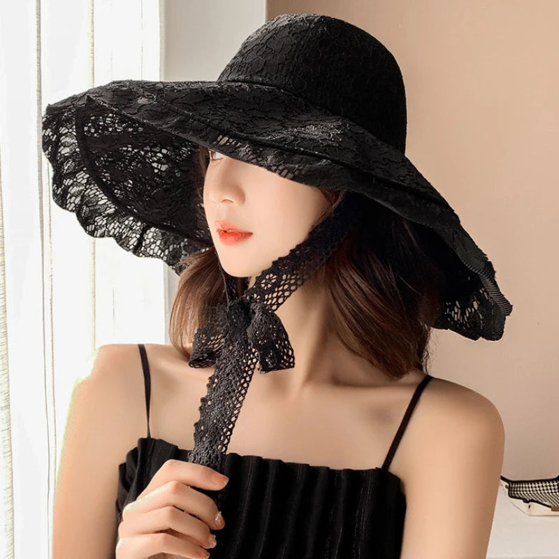 Lace Wide Brim Packable Sun Hat - Eclectage