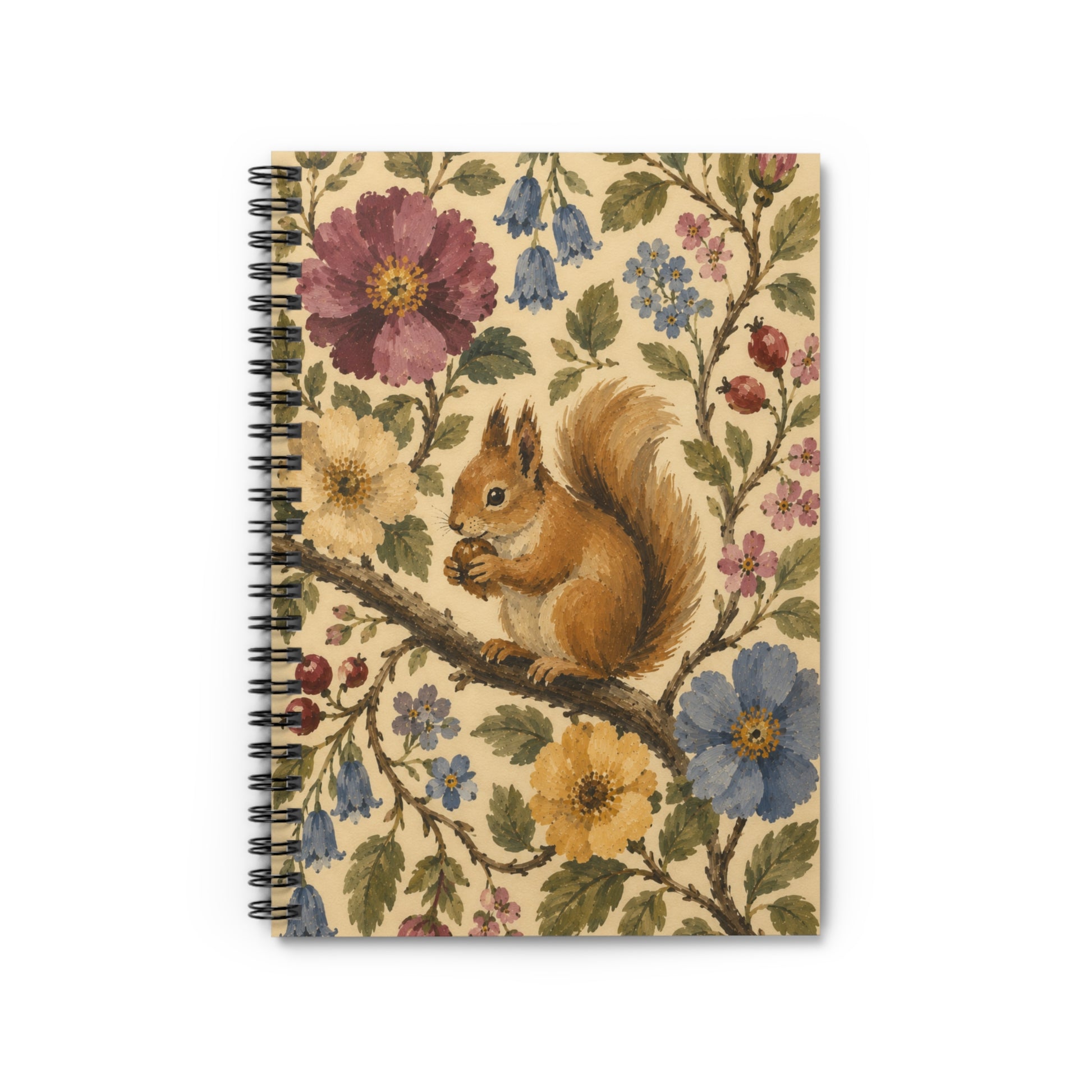 Floral Squirrel Spiral Notebook on White Background