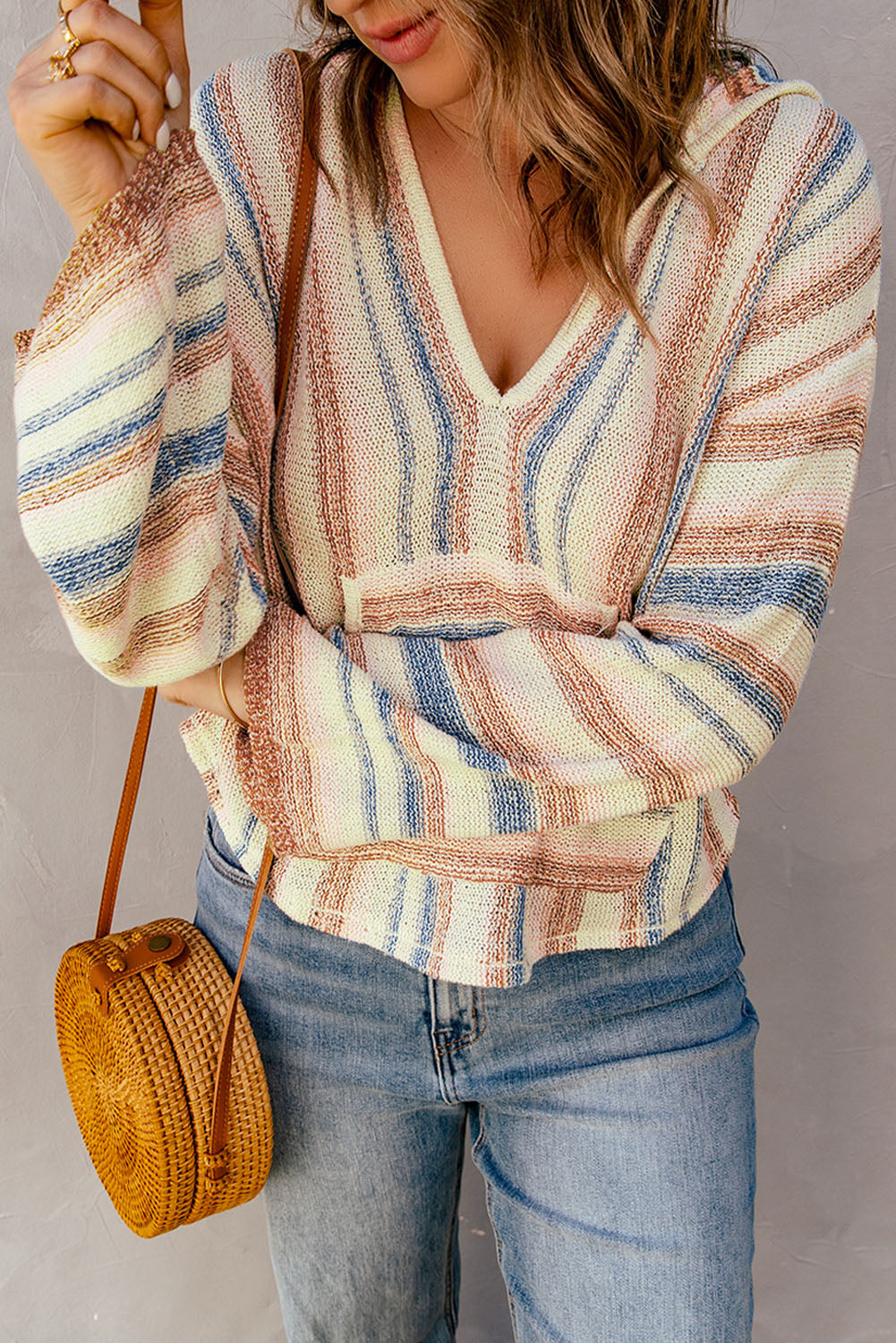 Striped Hooded Knit Top - Eclectage