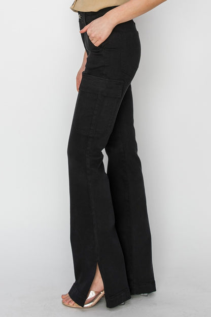 Black Side Slit Cargo Bootcut Jeans - Eclectage