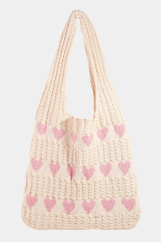 Contrast Heart Crochet Tote Bag - Eclectage