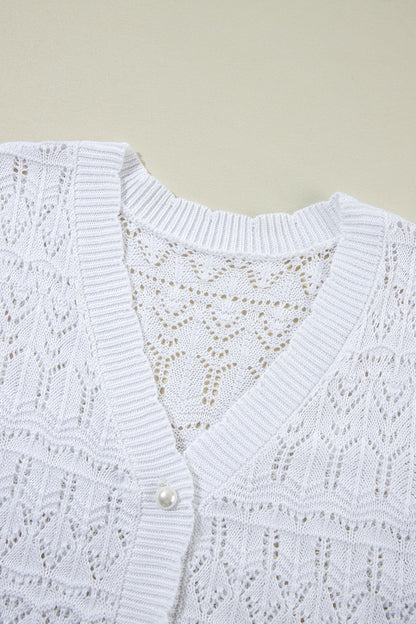 White V Neck Knit Cardigan - Eclectage