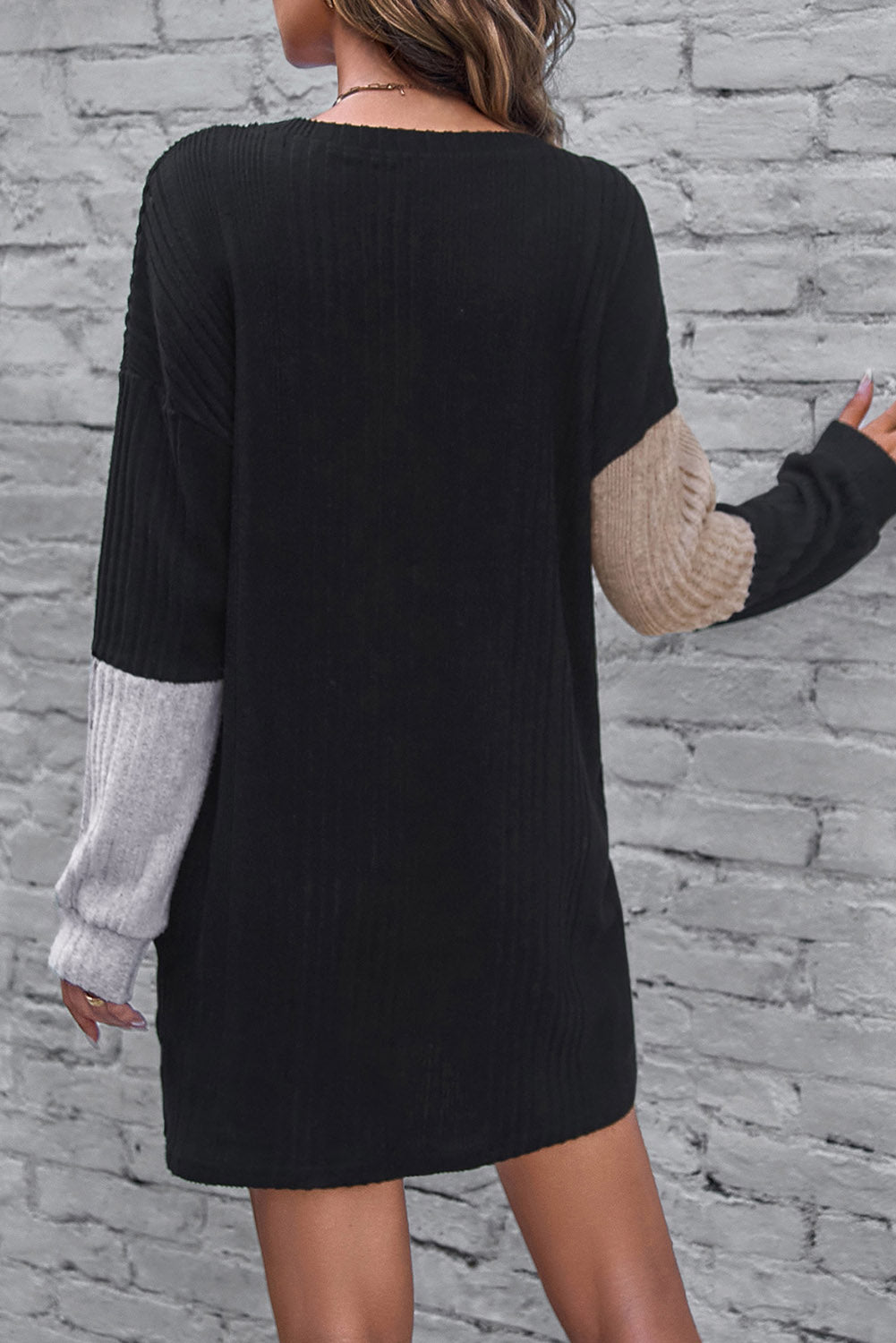 Color Block Black Long Sleeve Dress