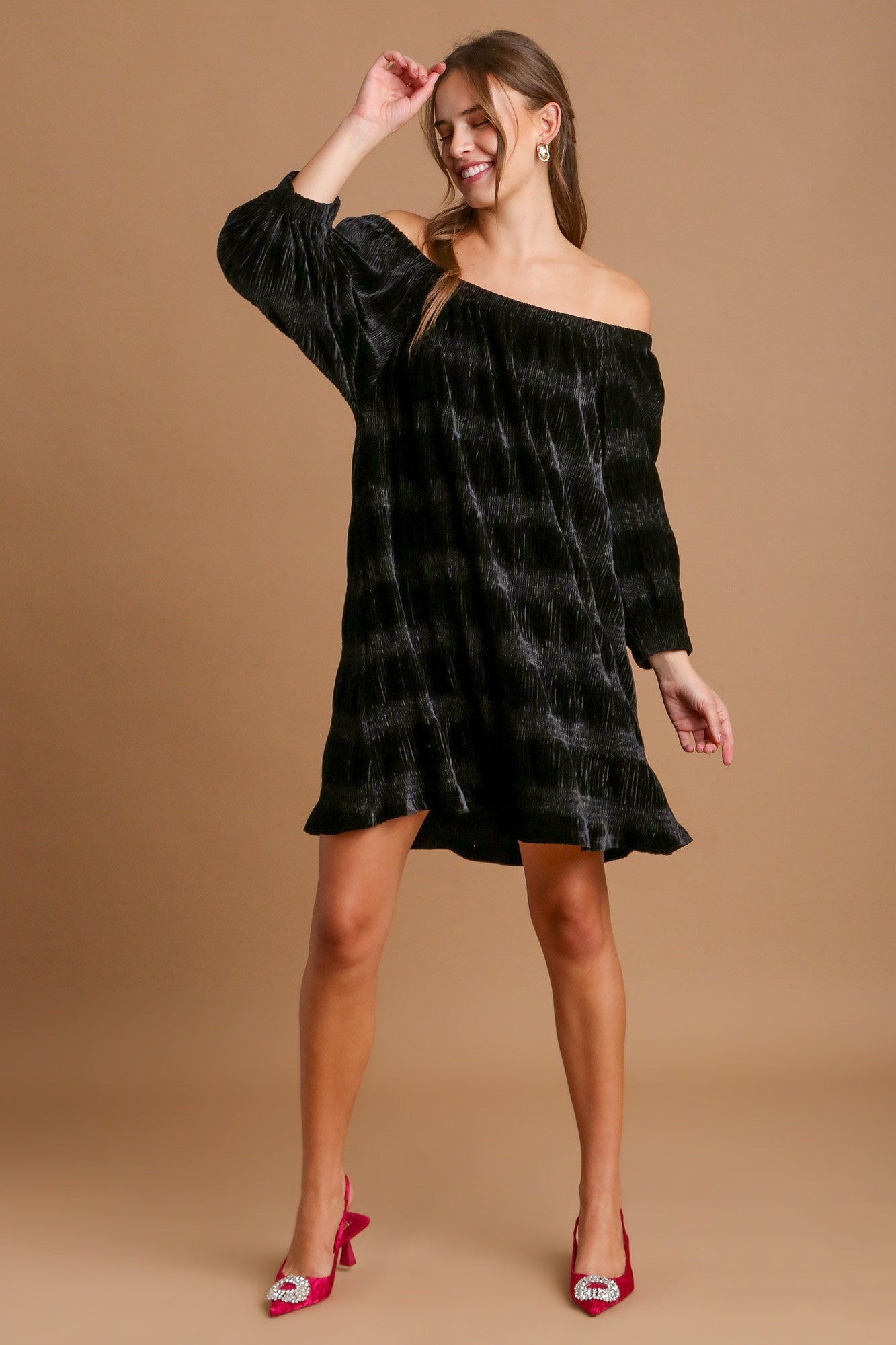 Off-Shoulder Black Velvet Mini Dress