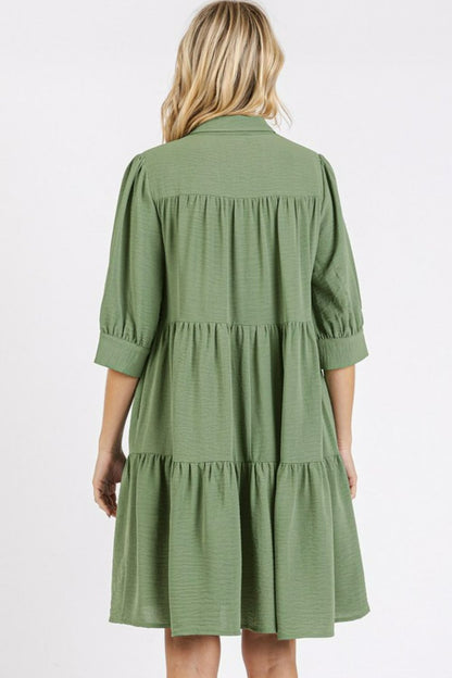 Sage Tiered Shirt Dress - Eclectage