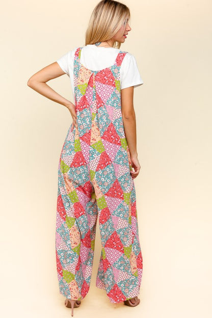 Printed Wide Leg Overalls