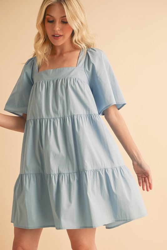 Light Blue Half Sleeve Tiered Dress - Eclectage