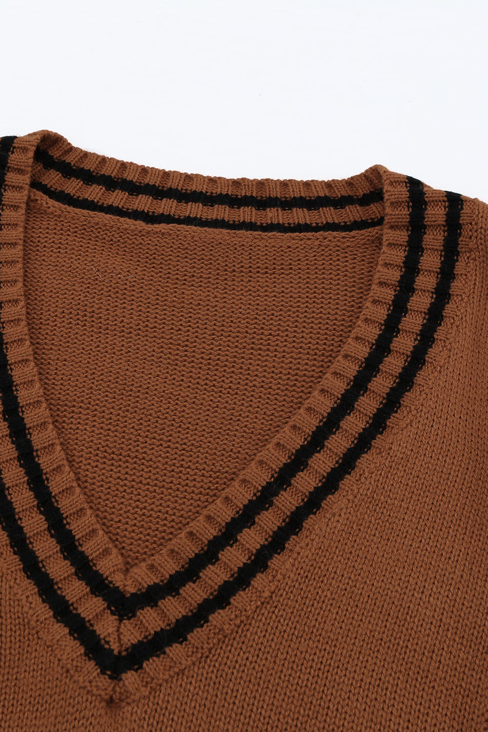 Striped Trim V-Neck Sweater Vest - Eclectage