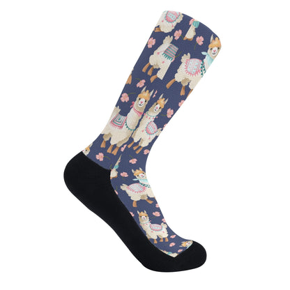 Alpacas and Flowers Crew Socks with Arch Support