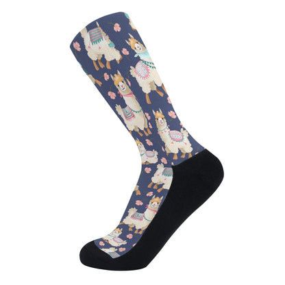 Alpacas and Flowers Crew Socks with Arch Support