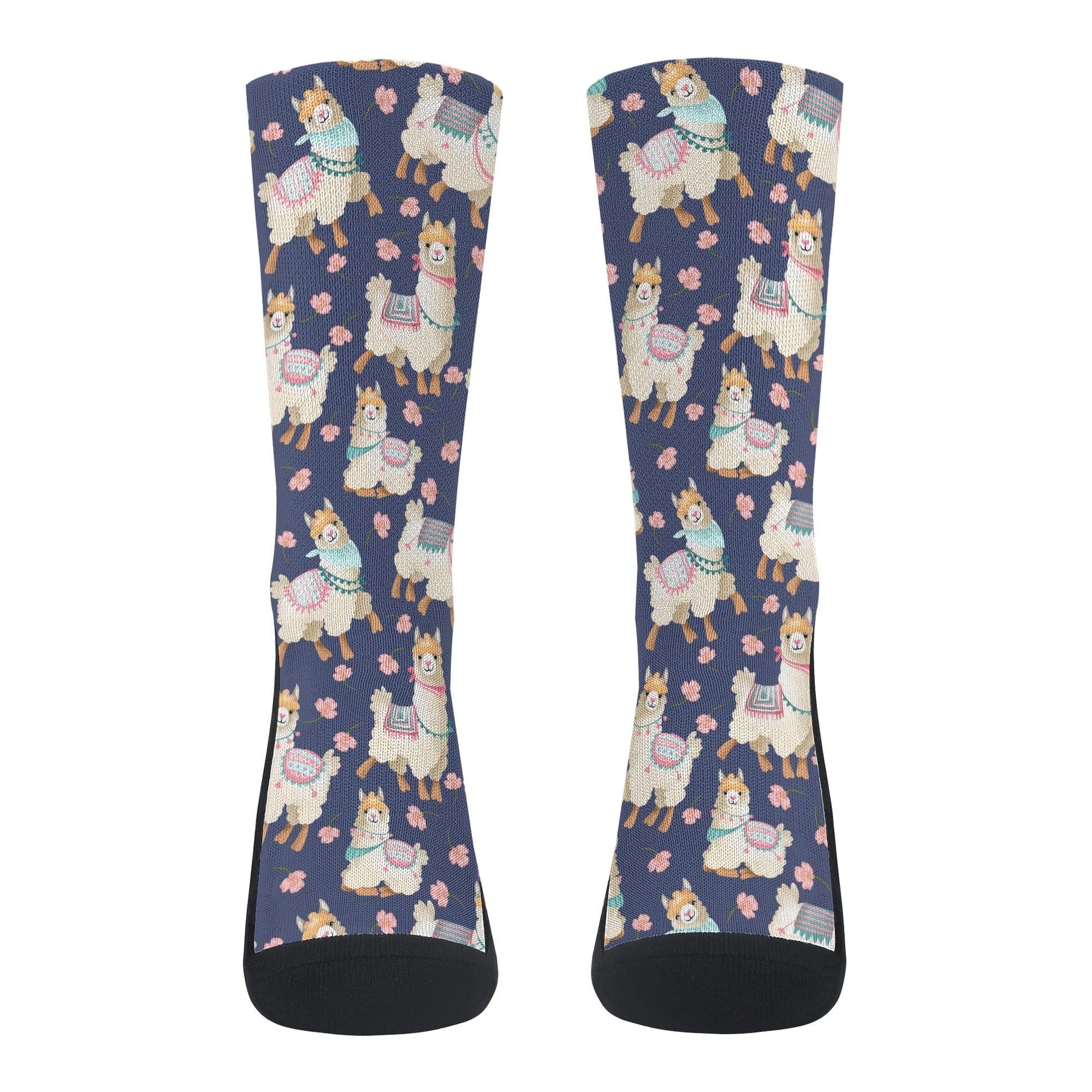 Alpacas and Flowers Crew Socks with Arch Support