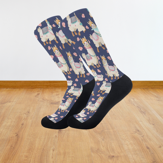 Alpaca Print Socks Floral Crew Length