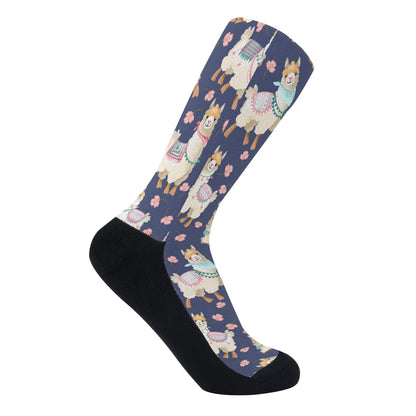 Alpacas and Flowers Crew Socks with Arch Support