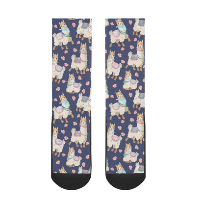 Alpacas and Flowers Crew Socks with Arch Support