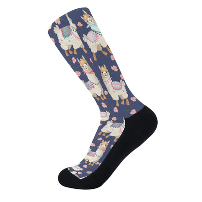 Alpacas and Flowers Crew Socks with Arch Support