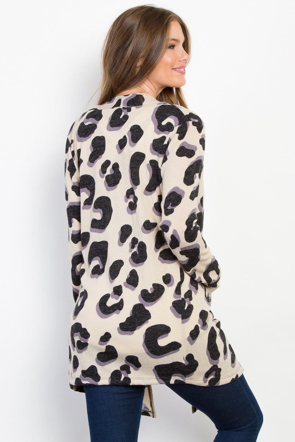 Animal Print Open Front Knit Cardigan